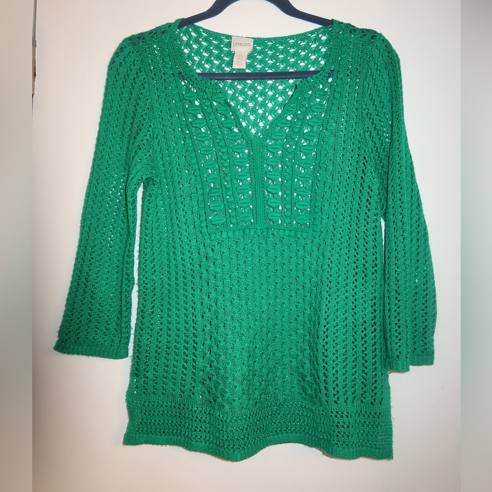 Chico's Vibrant Green Crochet Top